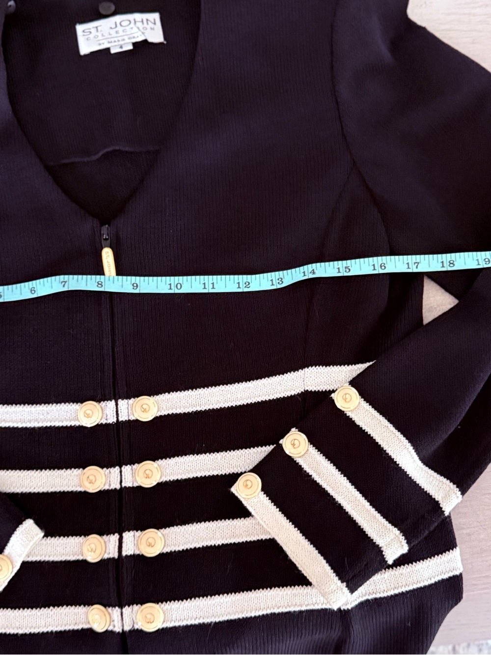 St. John Collection Santana Knit Striped Zip Jacket Black Ivory 4 - Picture 11 of 11